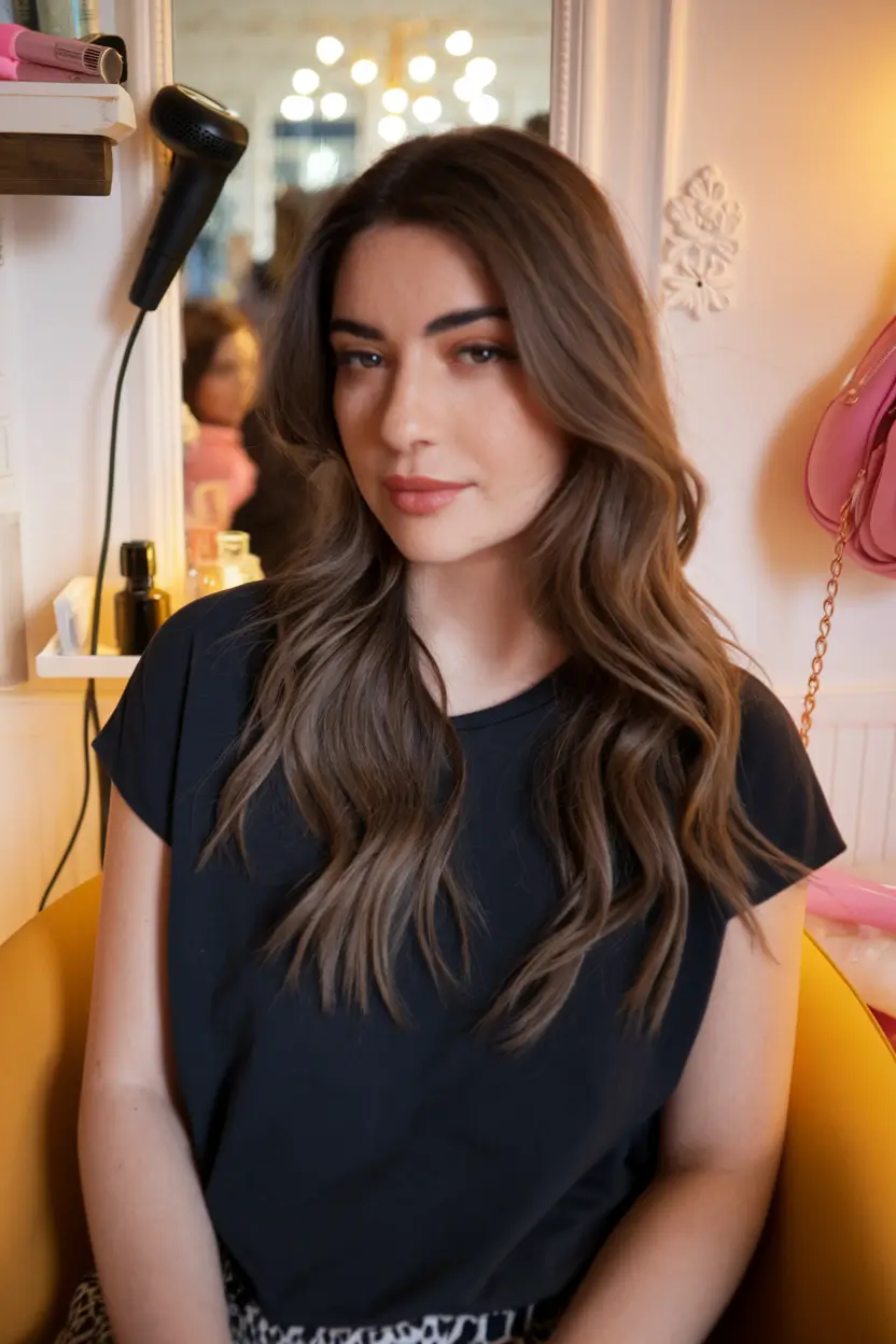 brunettes medium Natural Brunette Waves with Mocha Shimmer