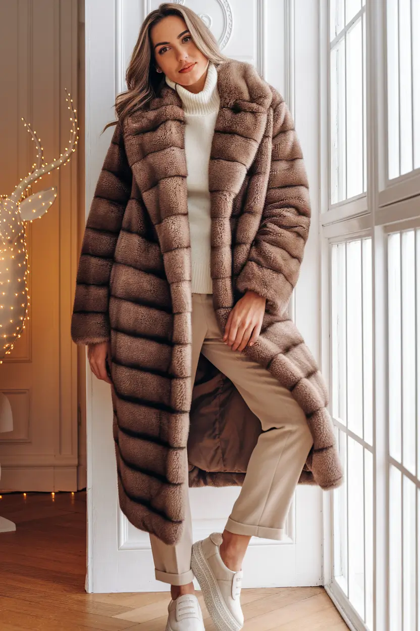 warm fall outfits ideas 2025 Lux Faux-Fur & Tonal Cream Layers