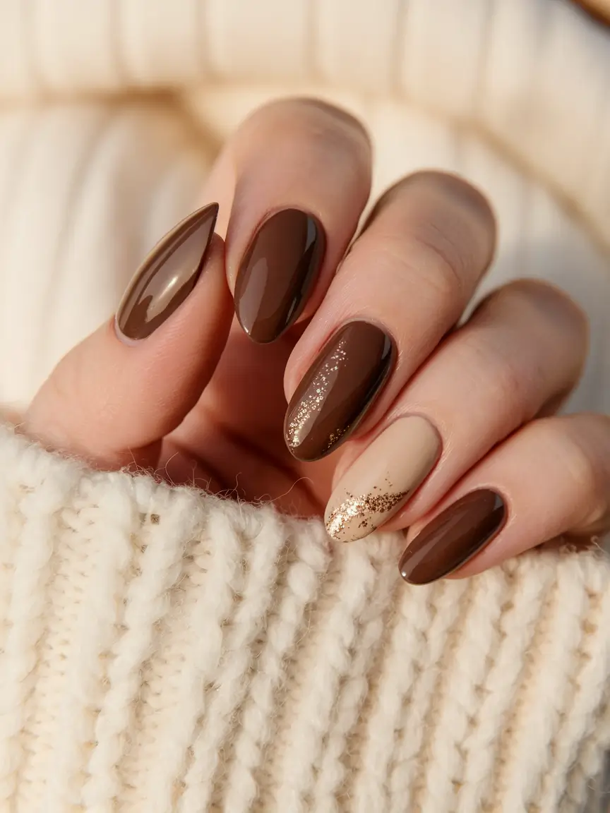 2025 Brown Fall Nails Glitter Accented Neutral Browns