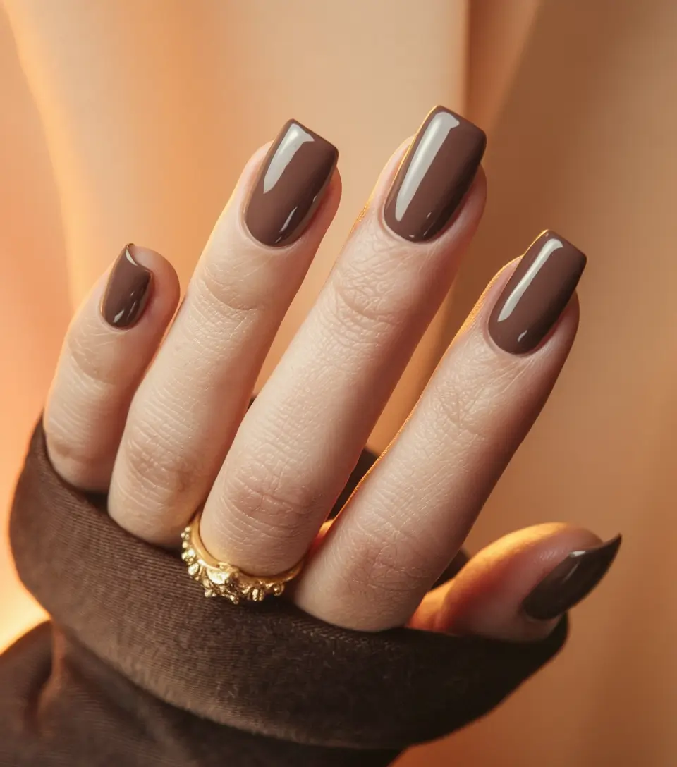 2025 Brown Fall Nails Rich Cocoa on Short Square Nails