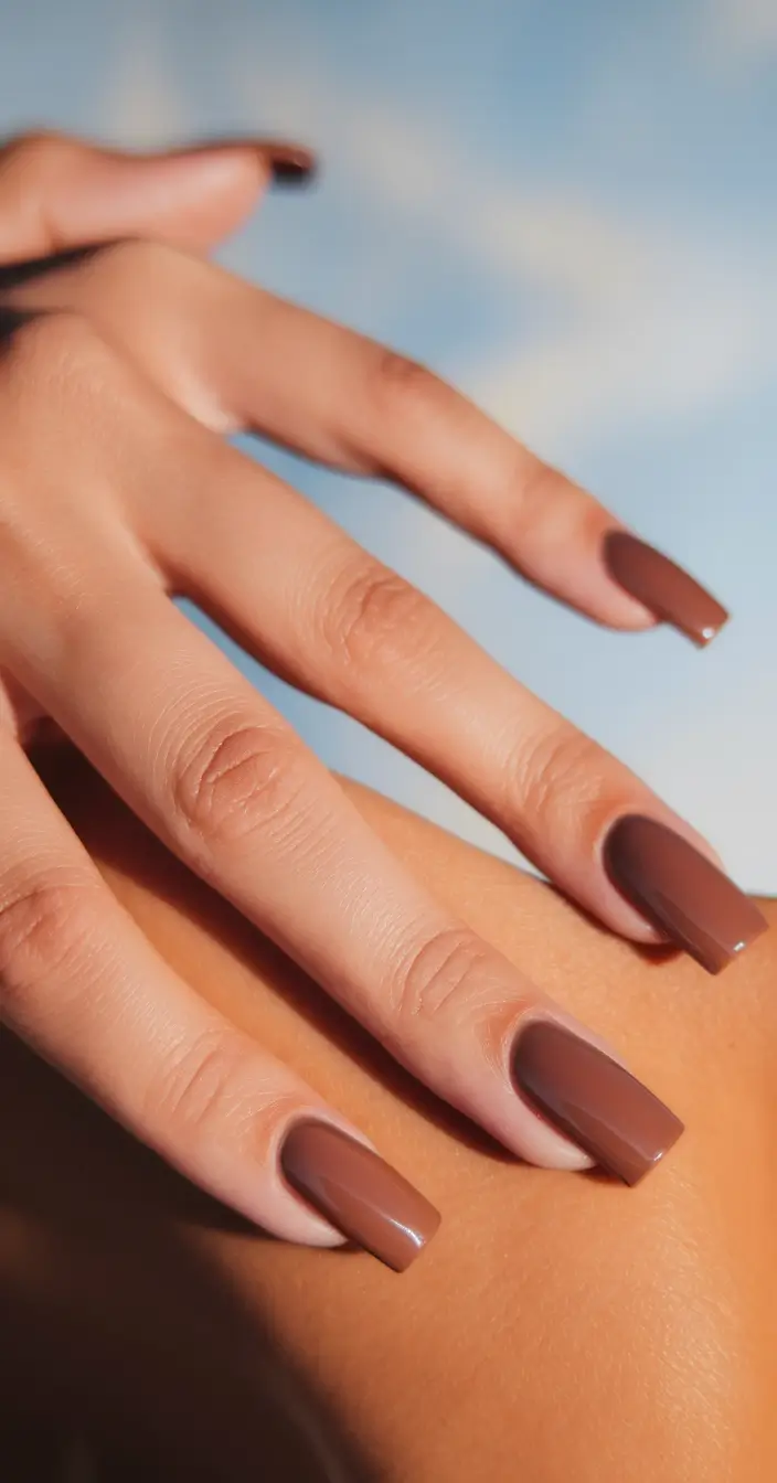 2025 Brown Fall Nails Soft Mocha Long Square