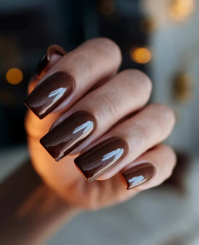 2025 Brown Fall Nails Dark Chocolate Coffin Shape