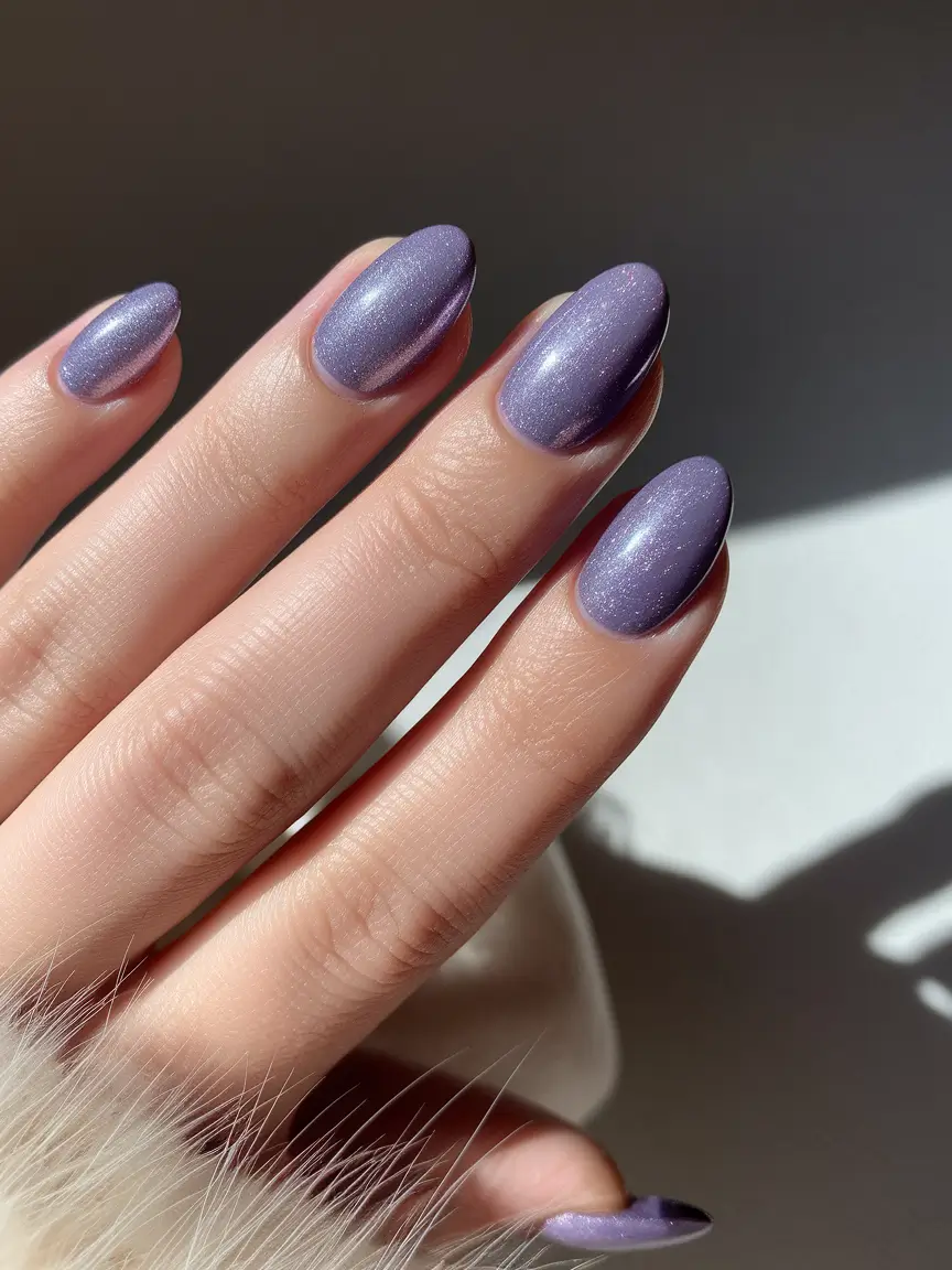 2025 Fall Almond Nails Lavender Chrome for the Fall Glow