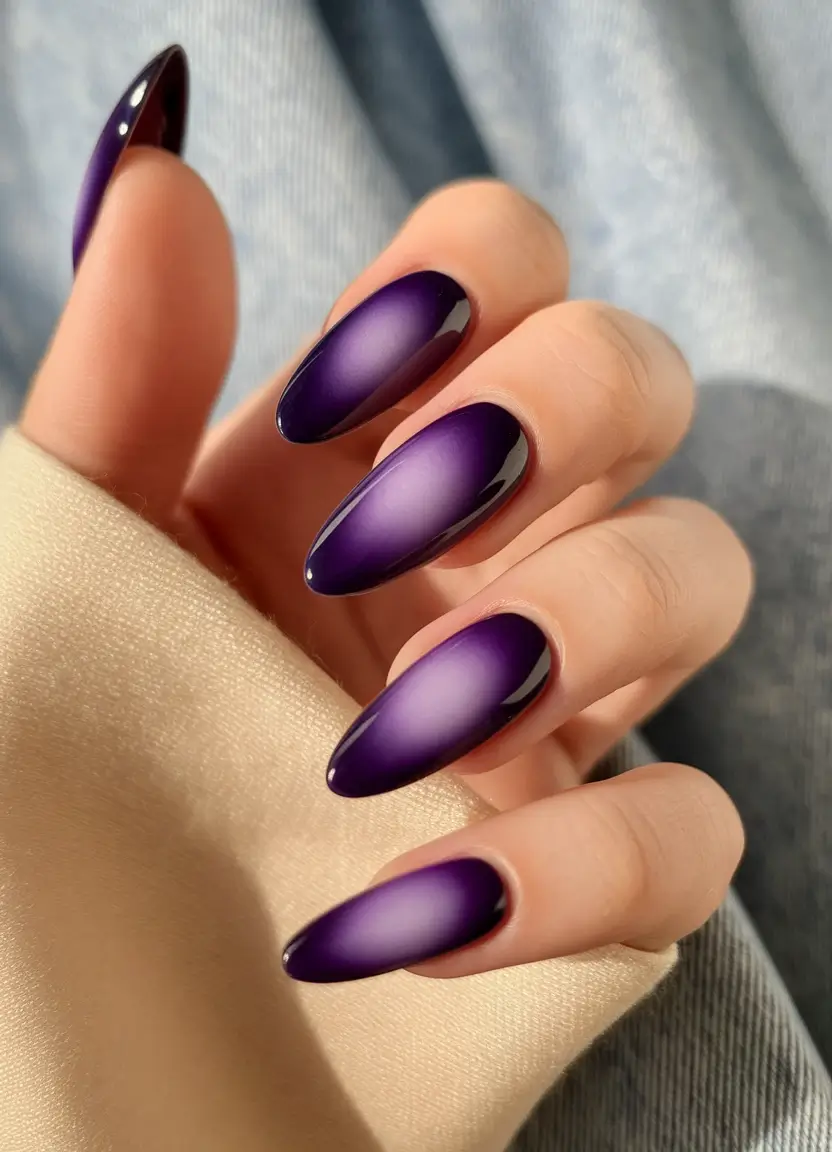 2025 Fall Almond Nails Velvety Violet with Cat-Eye Depth