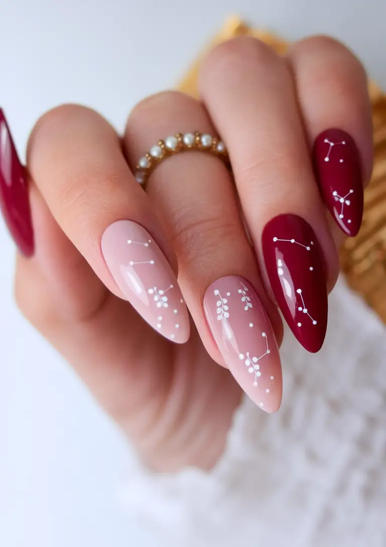 2025 Fall Almond Nails Constellation Chic in Burgundy and Blush