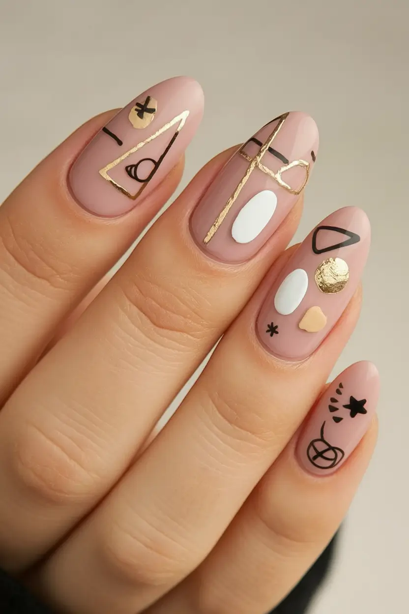 2025 Fall Almond Nails Modern Art Meets Minimal Chic