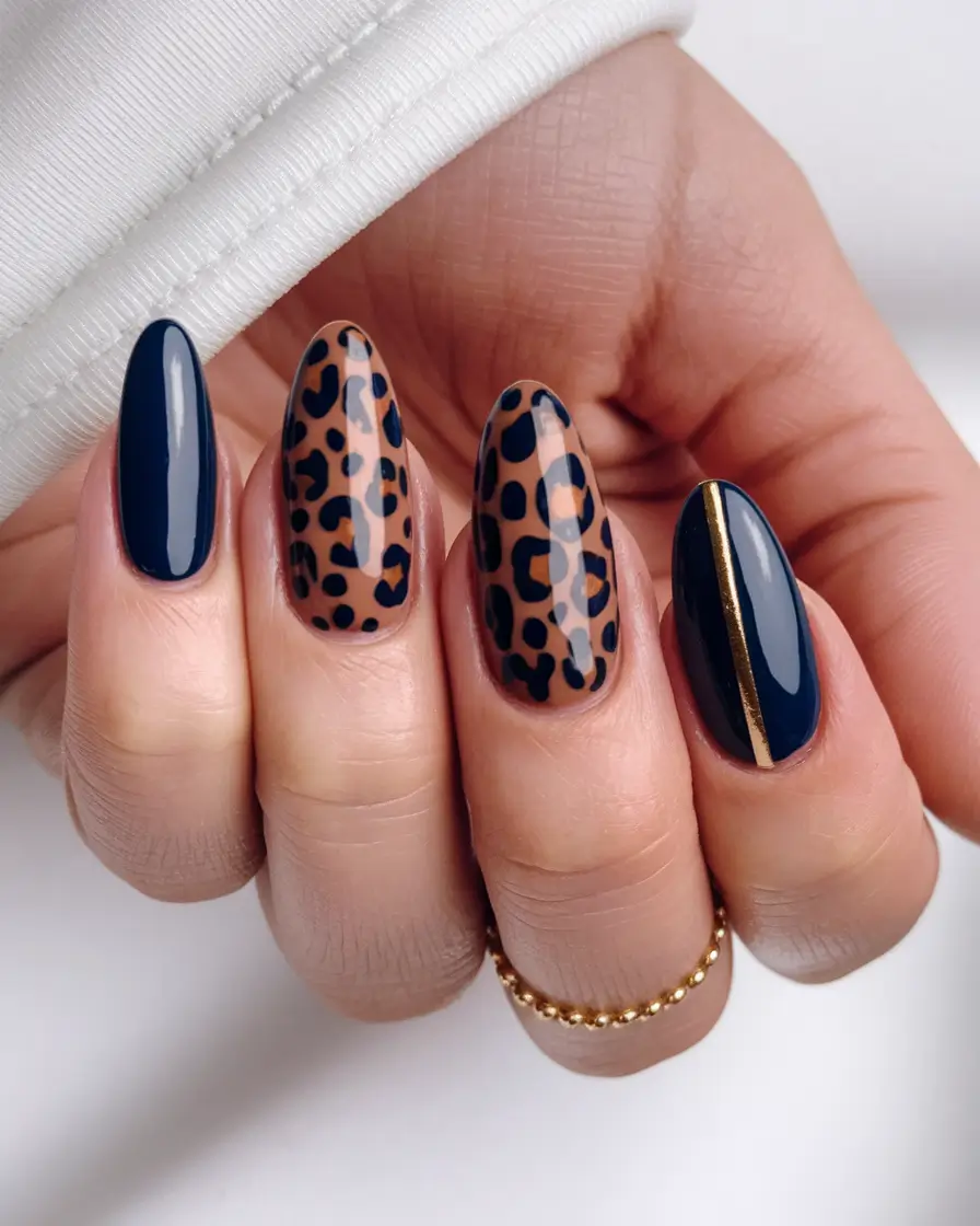 2025 Fall Almond Nails Leopard Luxe with a Midnight Twist