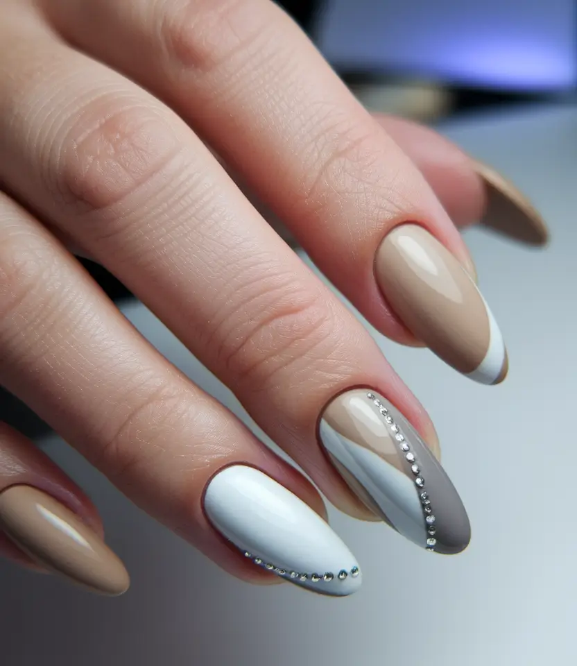 2025 Fall Almond Nails Café Neutrals with a French Curve