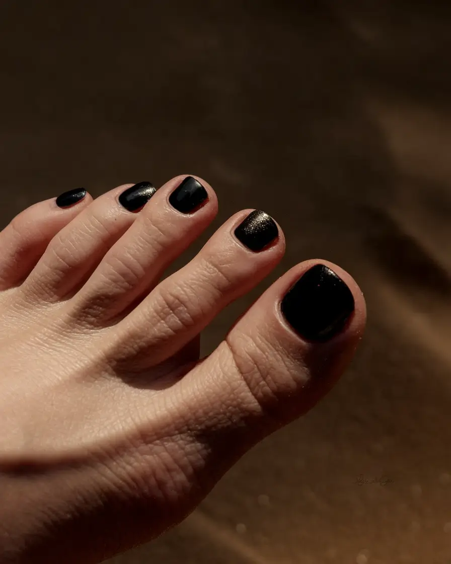 2025 Fall Toe Nail Colors Velvety Black with a Hint of Gold