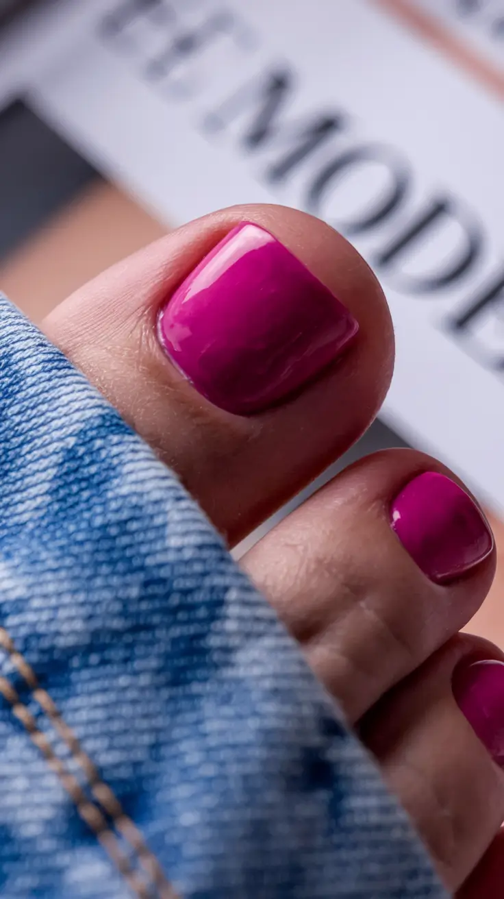 2025 Fall Toe Nail Colors Fuchsia Glow in Denim Days