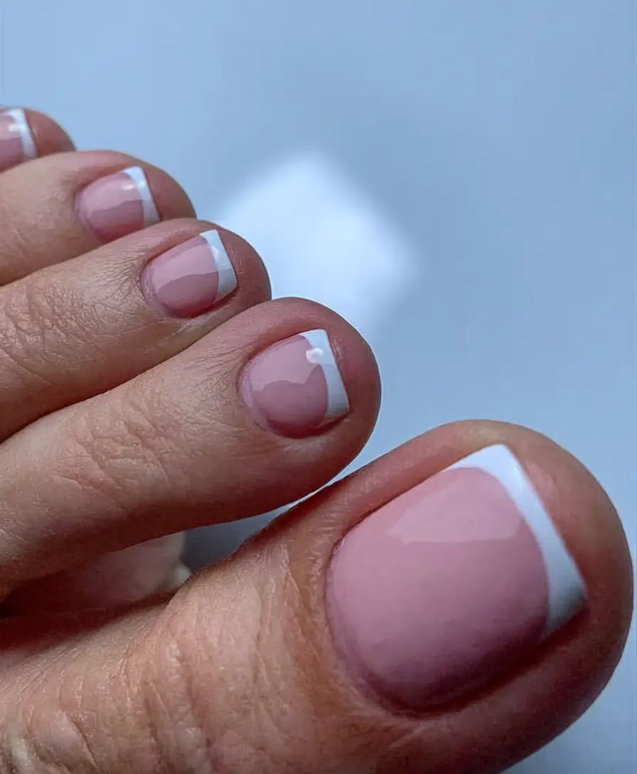 2025 Fall Toe Nail Colors Classic Micro French in Cool Pink