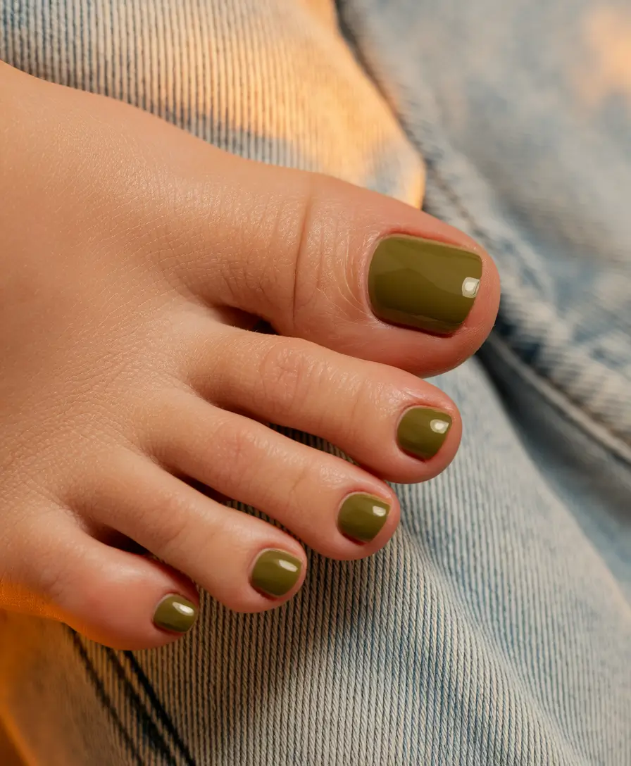 2025 Fall Toe Nail Design Ideas Classic Olive for Cozy Autumn Days