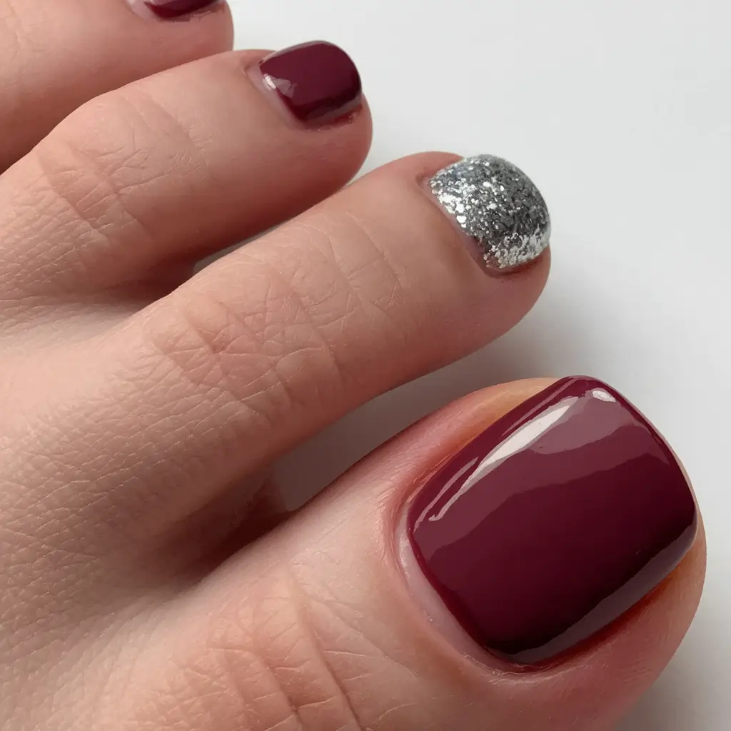 2025 Fall Toe Nail Design Ideas Cabernet and Chrome Contrast