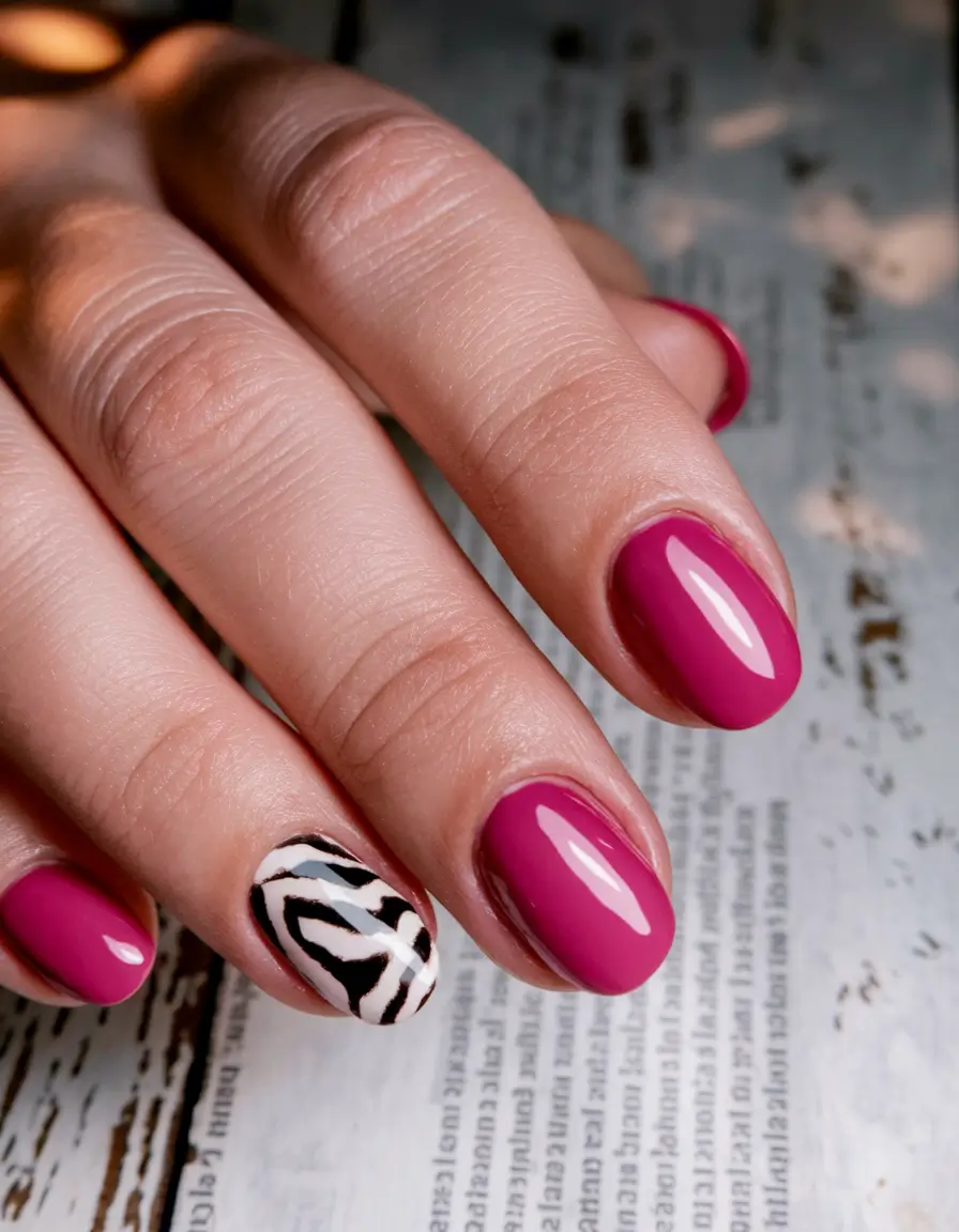 Autumn 2025 Nail Design Ideas Fuchsia Pop with Zebra Accent
