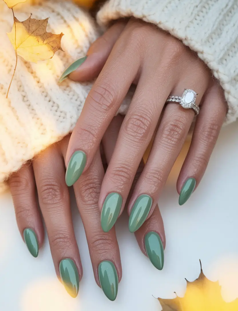 Autumn 2025 Nail Design Ideas Soft Sage Green Elegance