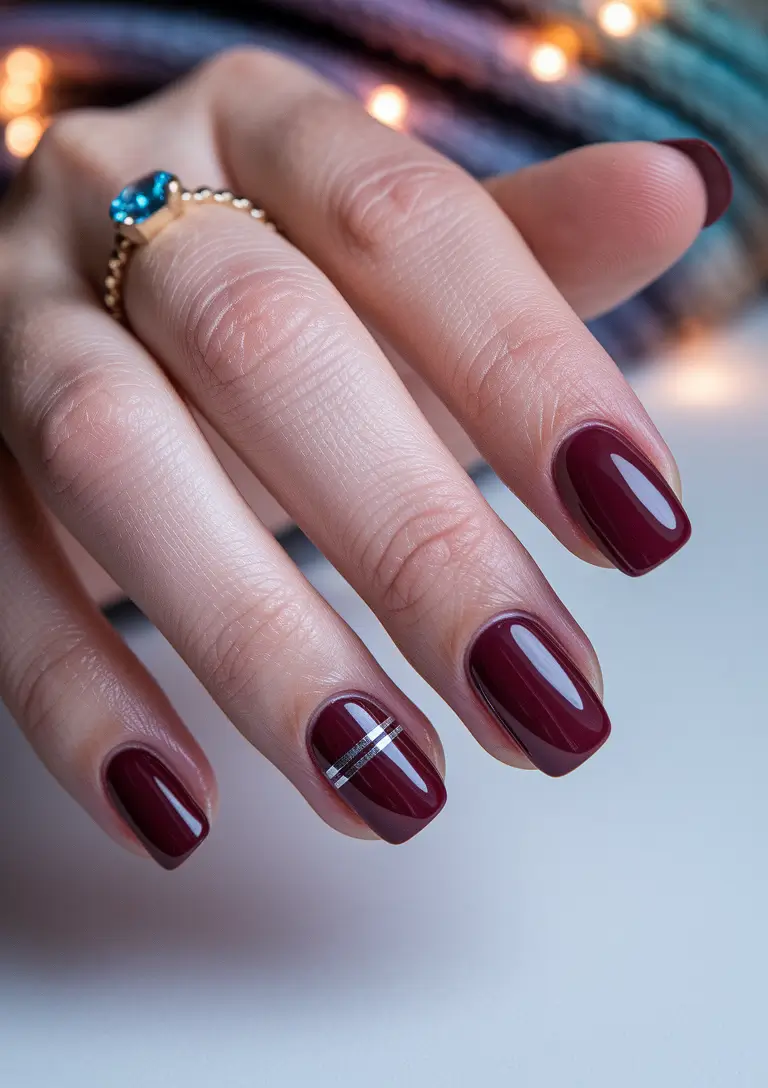Autumn 2025 Nail Design Ideas Classic Burgundy with a Minimal Stripe