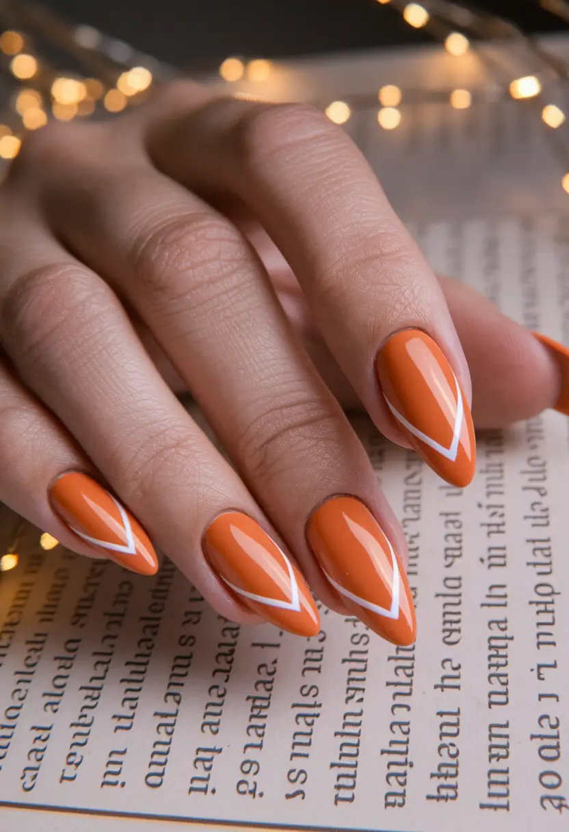 Autumn 2025 Nail Design Ideas Bold Pumpkin Orange with White Accents