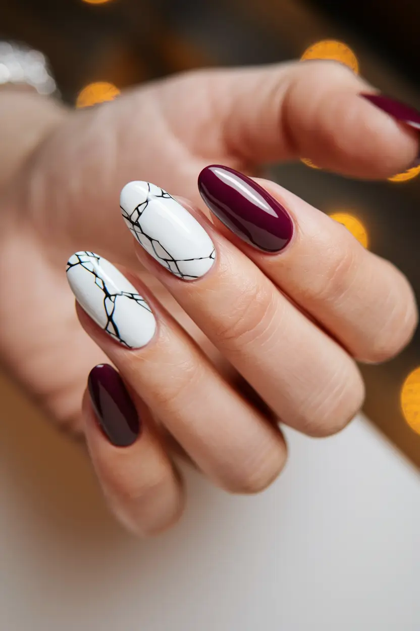 Autumn 2025 Nail Design Ideas Burgundy Marble Sophistication