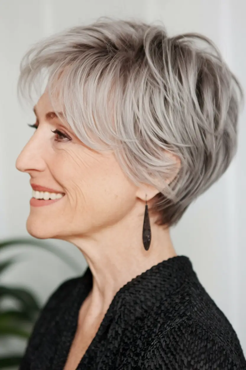Beautiful Fall 2025 hairstyles for Women 50+ Silver Pixie