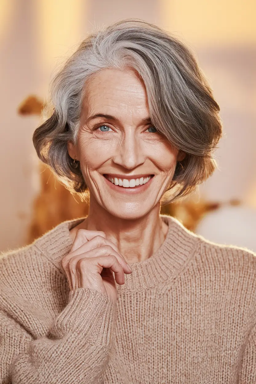 Beautiful Fall 2025 hairstyles for Women 50+ Natural Gray Waves
