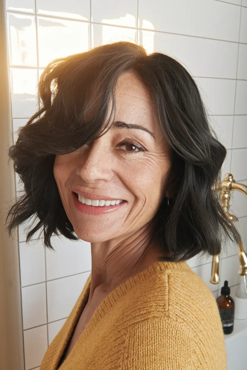 Beautiful Fall 2025 hairstyles for Women 50+ Wavy Shoulder-Length Cut