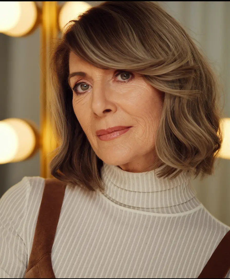 Beautiful Fall 2025 hairstyles for Women 50+ Long Bob with Highlights