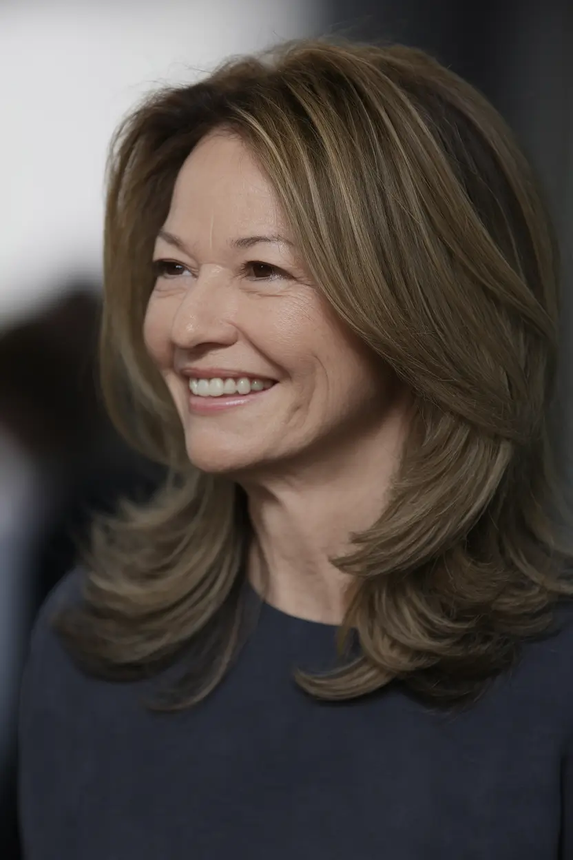 Beautiful Fall 2025 hairstyles for Women 50+ Layered Blowout