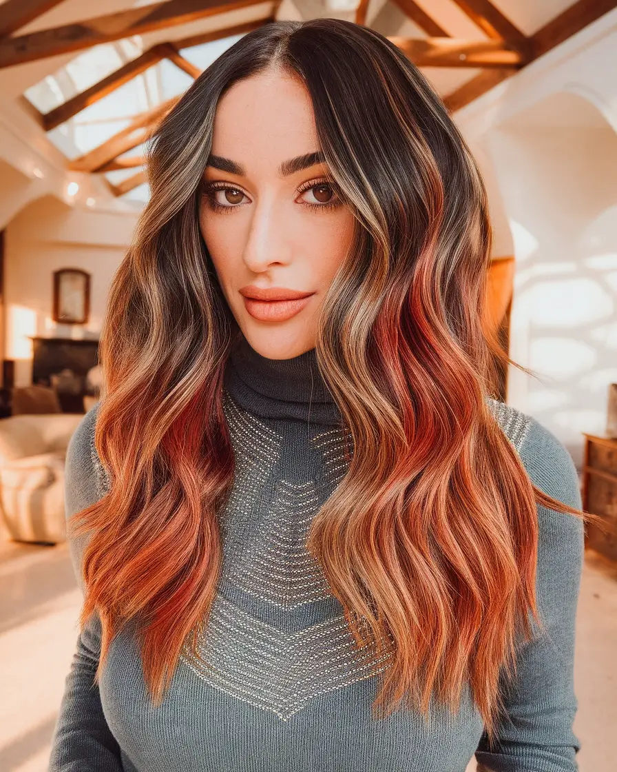 Chic and Cute Hair Color Ideas for Fall 2025 Bold Brunette with Copper-Tipped Waves