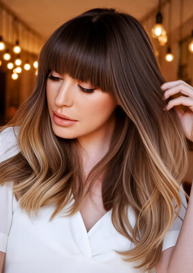Chic and Cute Hair Color Ideas for Fall 2025 Deep Chestnut Brown with Golden Dimension