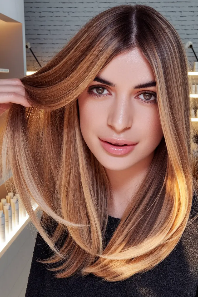 Chic and Cute Hair Color Ideas for Fall 2025 Golden Bronde with a Sleek Finish