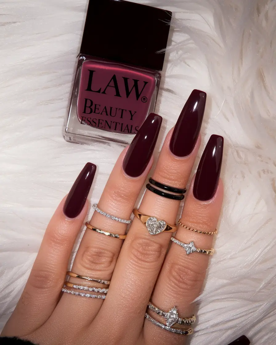 Creative Fall Coffin Nail Ideas 2025 Rich Plum Luxe