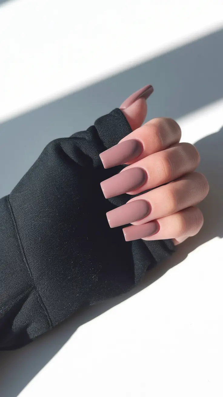 Creative Fall Coffin Nail Ideas 2025 Muted Mauve Matte
