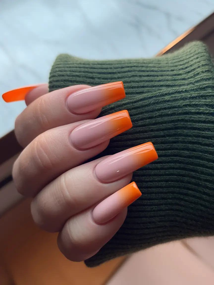 Creative Fall Coffin Nail Ideas 2025 Orange Fade French Tips