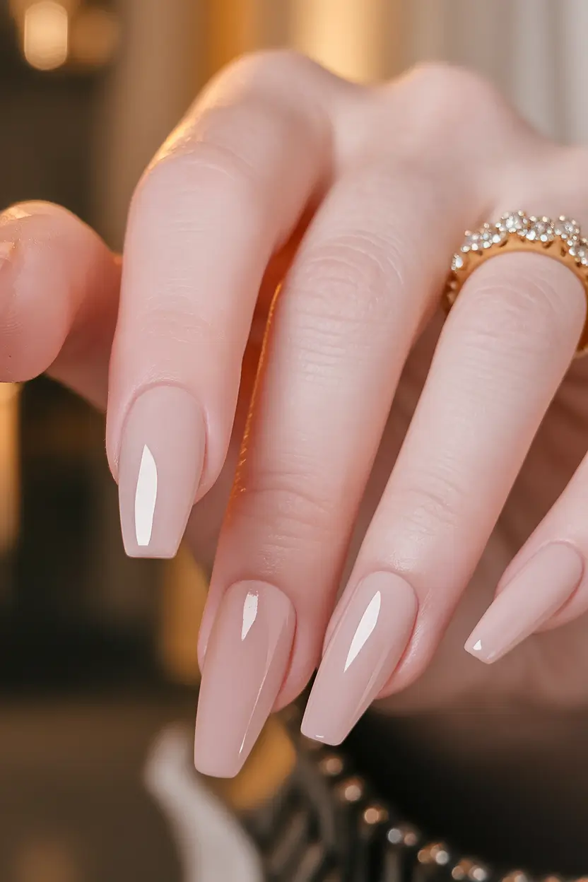 Creative Fall Coffin Nail Ideas 2025 Glossy Nude Elegance