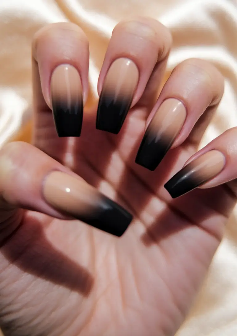 Creative Fall Coffin Nail Ideas 2025 Fade to Noir Ombre