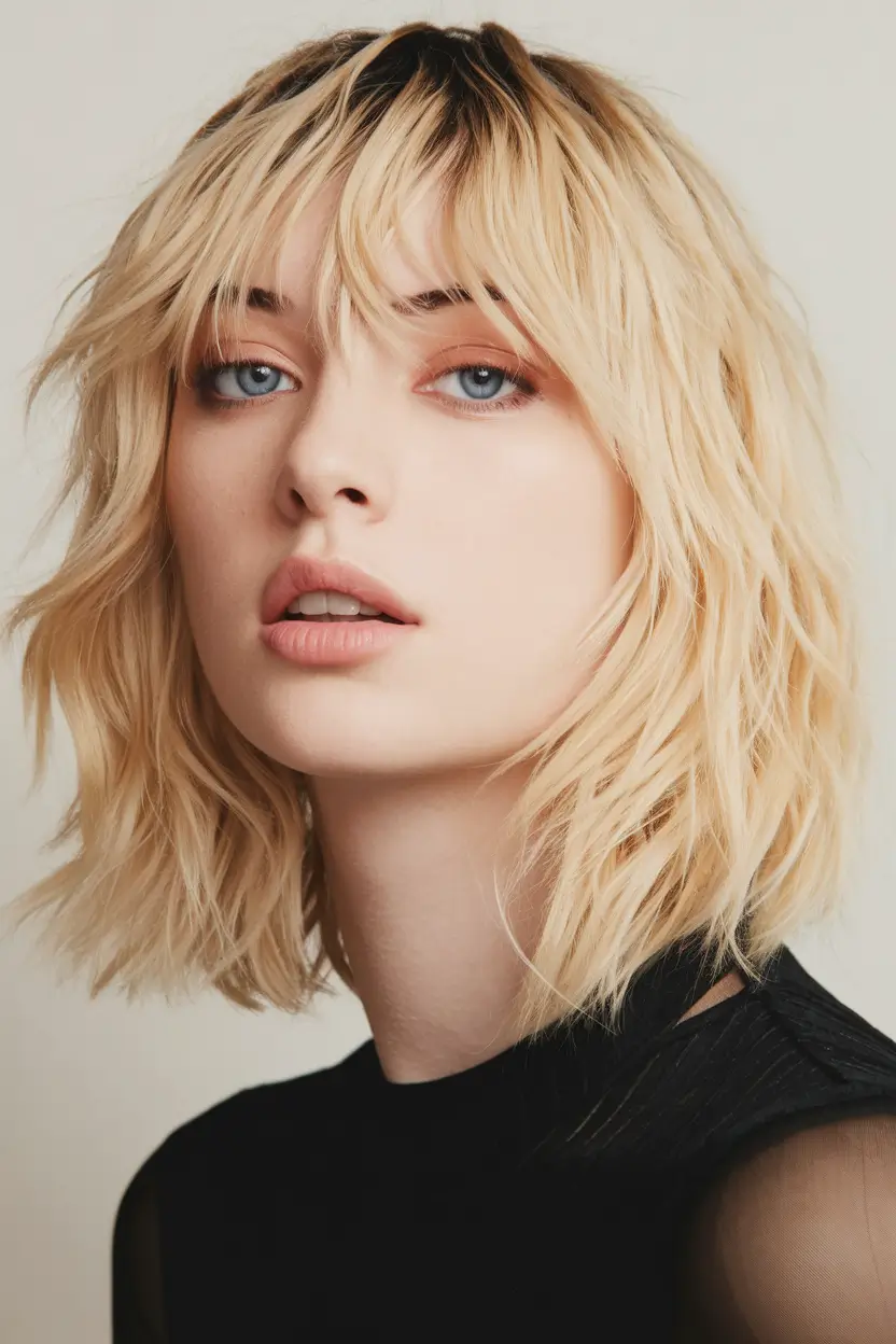 Easy Short Fall Hairstyles 2025 Shaggy Blonde Bob with Long Curtain Bangs