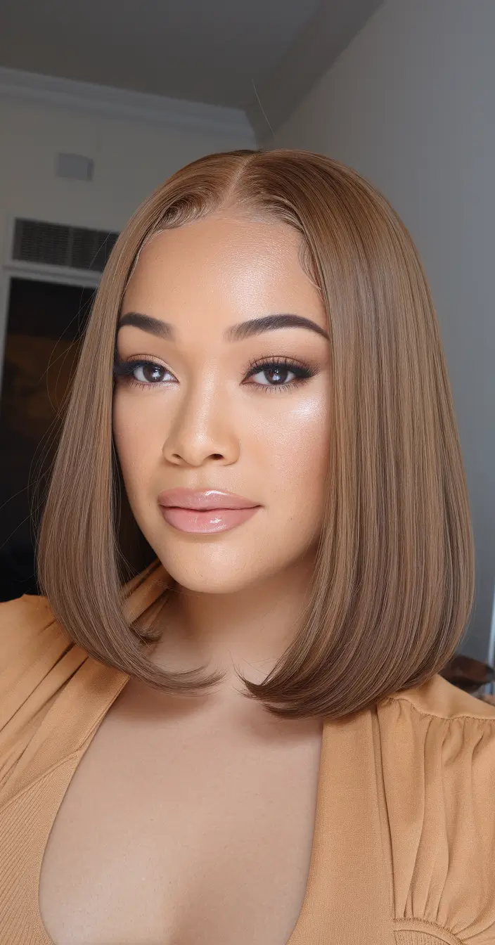 Easy Short Fall Hairstyles 2025 Honeyed Sleek Bob with Contour Ends
