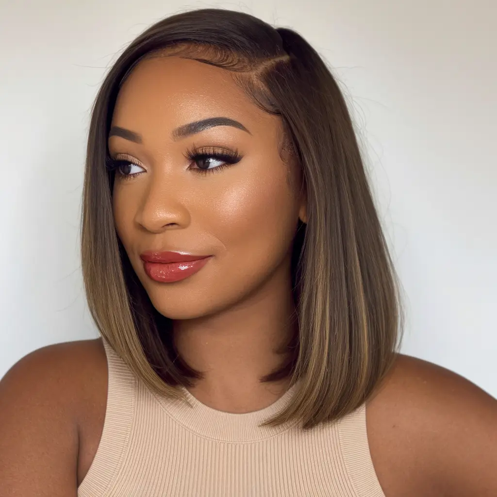 Easy Short Fall Hairstyles 2025 Side-Parted Chestnut Lob with Subtle Layers