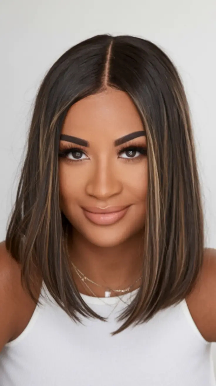 Easy Short Fall Hairstyles 2025 Glossy Lob with Delicate Highlight Contour