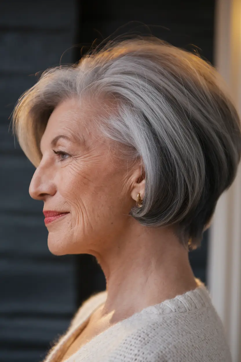 Elegant Fall hairstyles for Women Over 60 in 2025 Polished Grey Bob with Rounded Edges
