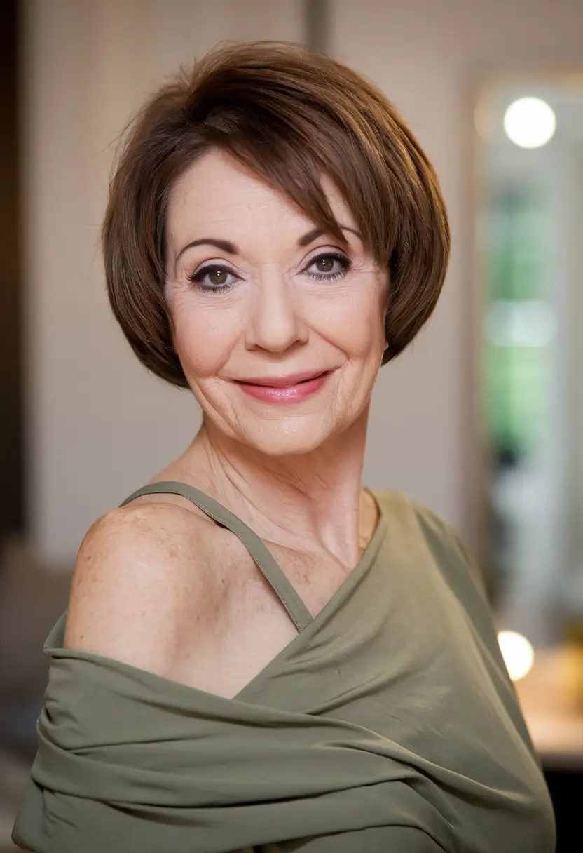 Elegant Fall hairstyles for Women Over 60 in 2025 Rounded Chestnut Bob