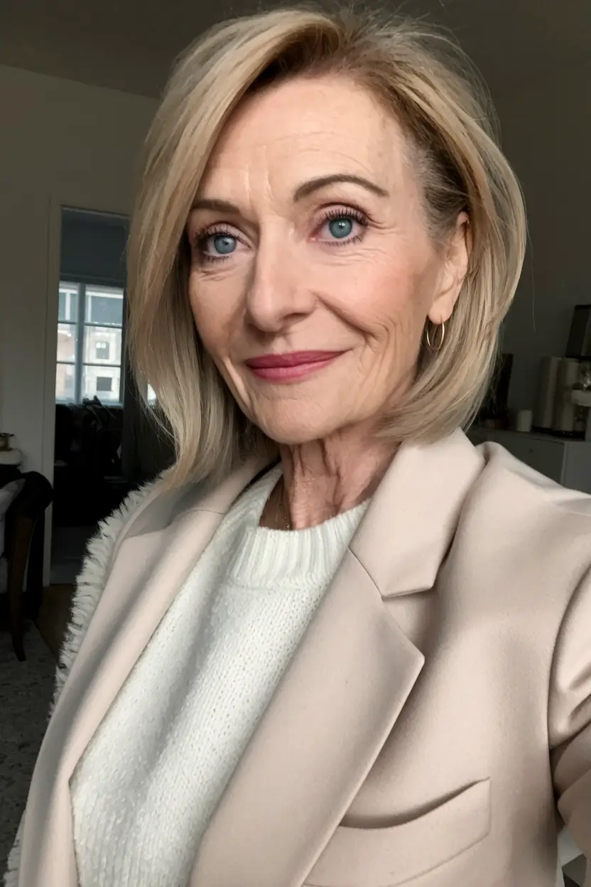 Elegant Fall hairstyles for Women Over 60 in 2025 Soft Layered Mid-Length Cut