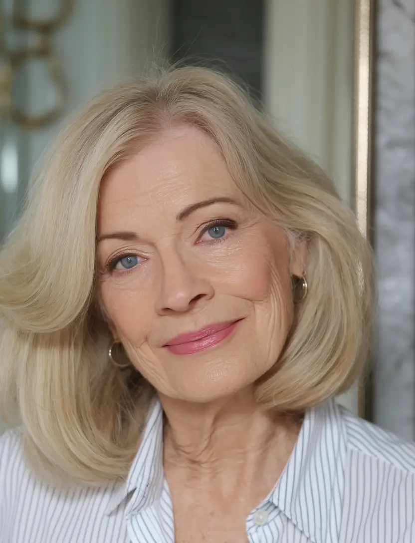 Elegant Fall hairstyles for Women Over 60 in 2025 Voluminous Shoulder-Length Blonde