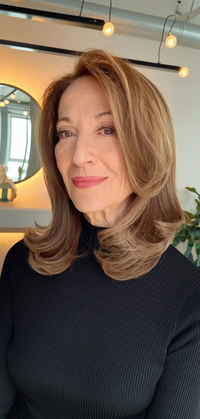 Elegant Fall hairstyles for Women Over 60 in 2025 Long Layered Flip-Out Ends