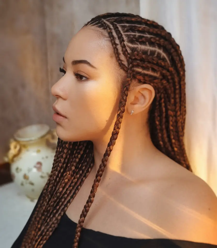 Fall 2025 Braid hairstyles You’ll Want to Copy Golden Hour Side-Part Box Braids