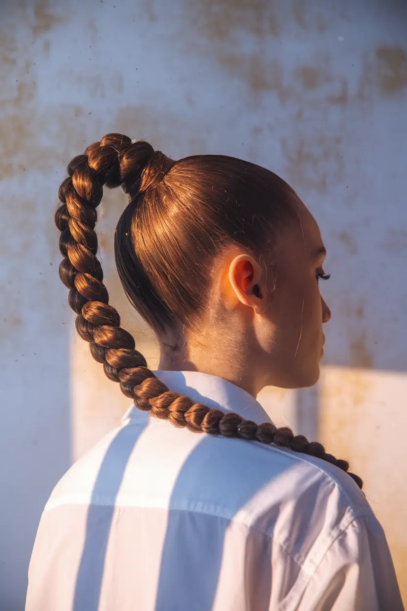 Fall 2025 Braid hairstyles You’ll Want to Copy Long High Rope Braid with Sleek Finish