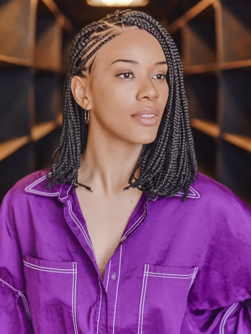 Fall 2025 Braid hairstyles You’ll Want to Copy Chin-Length Box Braids with Side Part