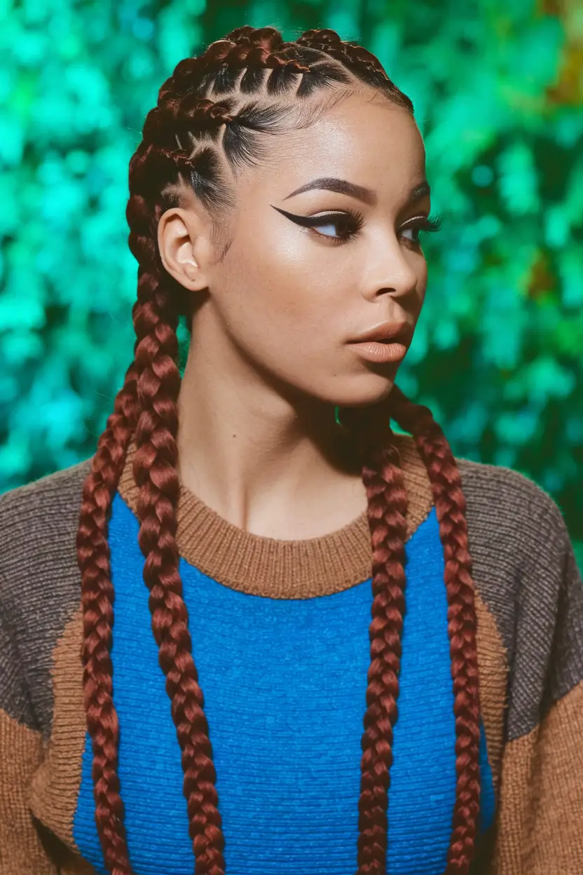 Fall 2025 Braid hairstyles You’ll Want to Copy Double Long Feed-In Braids in Auburn