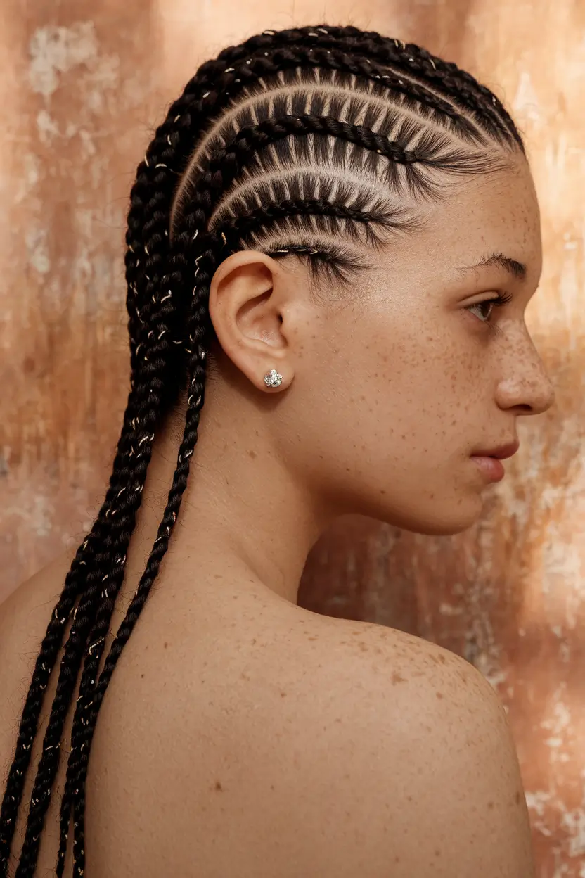 Fall 2025 Braid hairstyles You’ll Want to Copy Classic Cornrows with Subtle Gold Threading