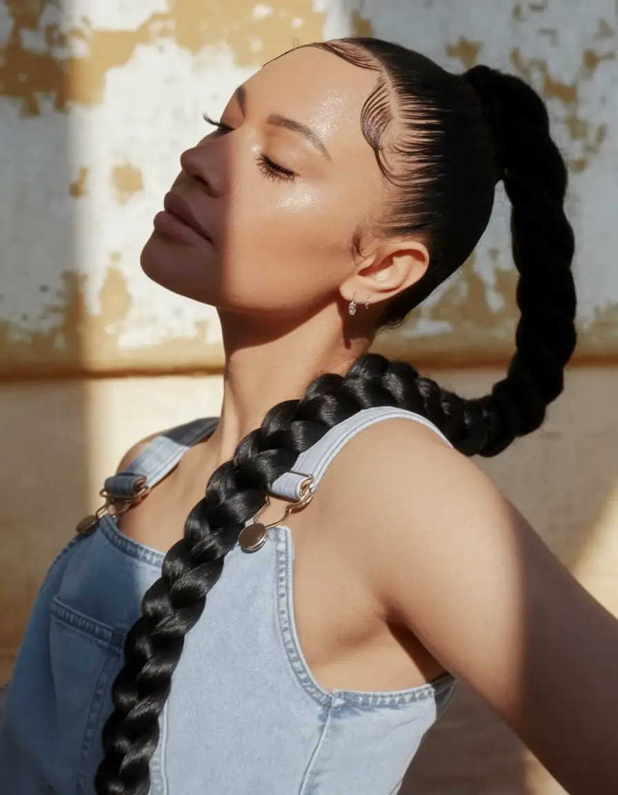 Fall 2025 Braid hairstyles You’ll Want to Copy High Braided Ponytail with Laid Edges